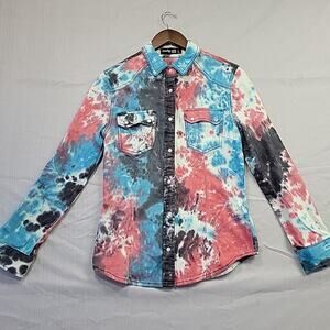 Monkey Ride Jeans Women's Multicolor Cotton Long Sleeve Collared Casual Jacket L